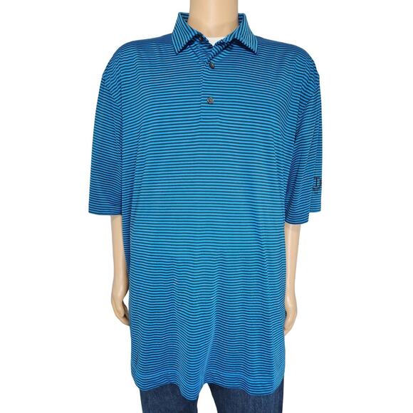 FootJoy FJ Polo Shirt Mens 2XLarge XXL Blue Black Striped Short Sleeve Golf EUC - Picture 1 of 6